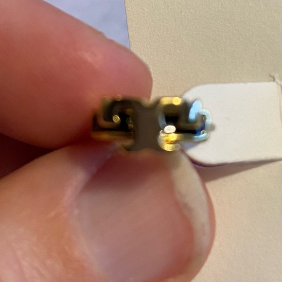 Tory Burch small serif T black enamel huggie hoops - Picture 9 of 10